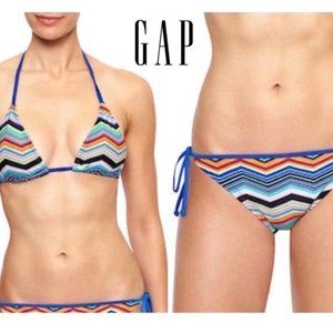 NWT GAP WOMEN Chevron Blue multi STRING BIKINI BOTTOM  Triangle TOP SWIMSUIT SET
